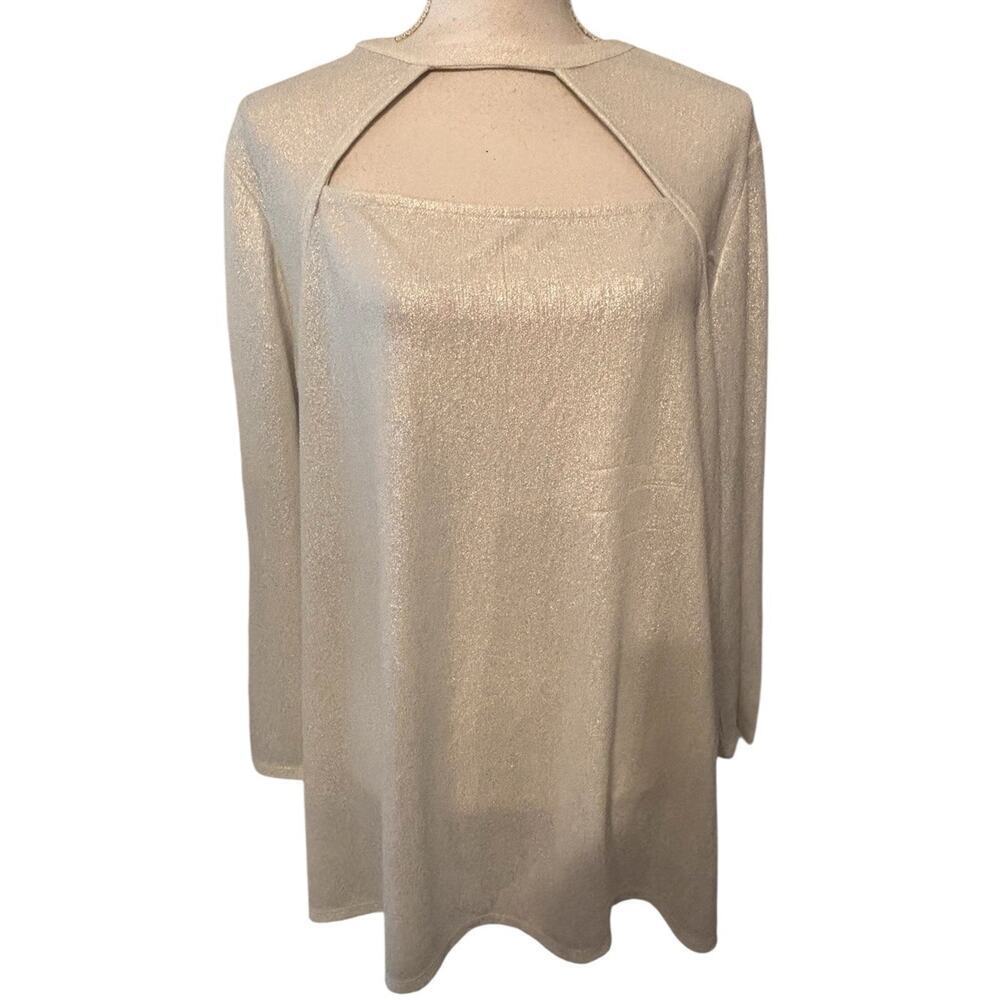 Lane Bryant Size 22/24 Metallic White Silver Festive Boat Neck Blouse Holiday - Picture 1 of 9